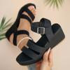 Summer New Wedge Heel Sandals for Women Open-toe Thick-soled Buckle Roman Sandals Non Slip Beach Shoes for Woman