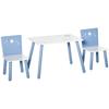 Tisch mit Stühlen für Kinder von 2-4 Jahren aus Holz Tisch 60x40x43 cm und Stühle für Schlafzimmer 28x26x48 cm Weiß und Blau