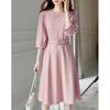 Demana Hepburn Style Round Neck Lantern Sleeve Mid-Length Dress