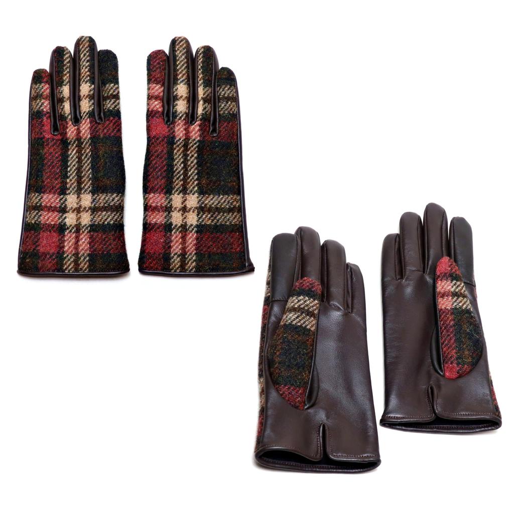 Harris Tweed Gloves for Sheepskin Touchscreen Check Size 21cm Made In WV10001L7M010BR2 Women, Leather, Compatible, Pattern, Brown, (Free Size), Japan,