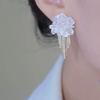 White Camellia Earrings Temperament Elegant Flash Diamond Fringed Earrings High Sense Niche Exquisite Flower Silver Needle Earrings