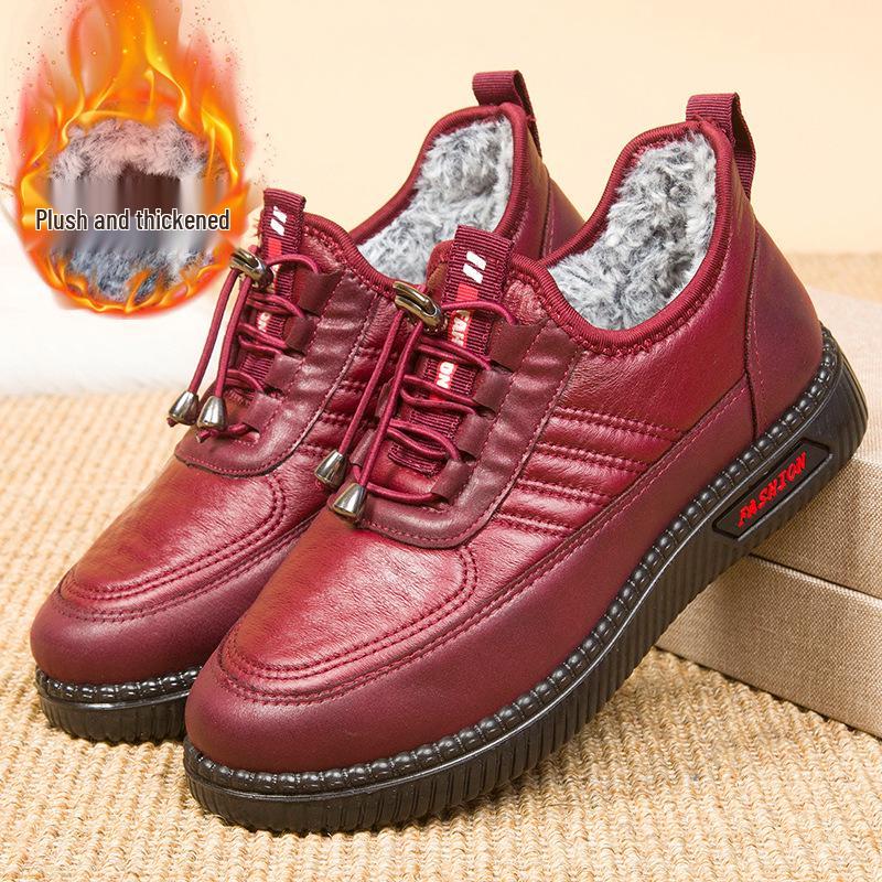 

2025 Женские водонепроницаемые хлопковые ботинки на бархатной подкладке - стиль старого Пекина, зимняя обувь для защиты от холода для мам среднего и пожилого возраста 41 красный