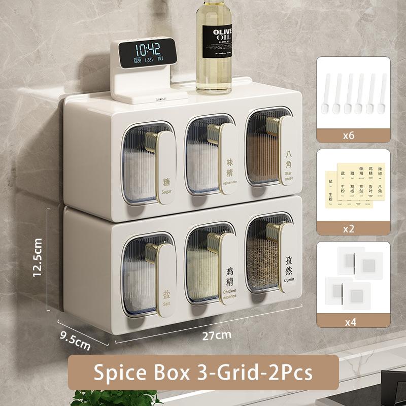 Kitchen Spice Rack Organizer Sugar Salt Shaker Seasoning Container Jar Kitchen Storage Spice Box 3-Grid Household Condiment Case