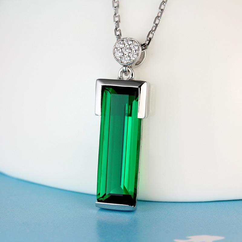 Pendant Emerald Colored Gemstone Plated 925 Silver Treasure Tourmaline Jewelry Necklace Plated 18K White Gold Pendant Women's