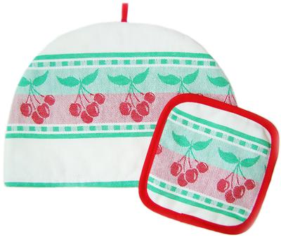 Santens Tea Cozy S & Pot Mat Set, Cherry Red (Made with Belgian Cloth)