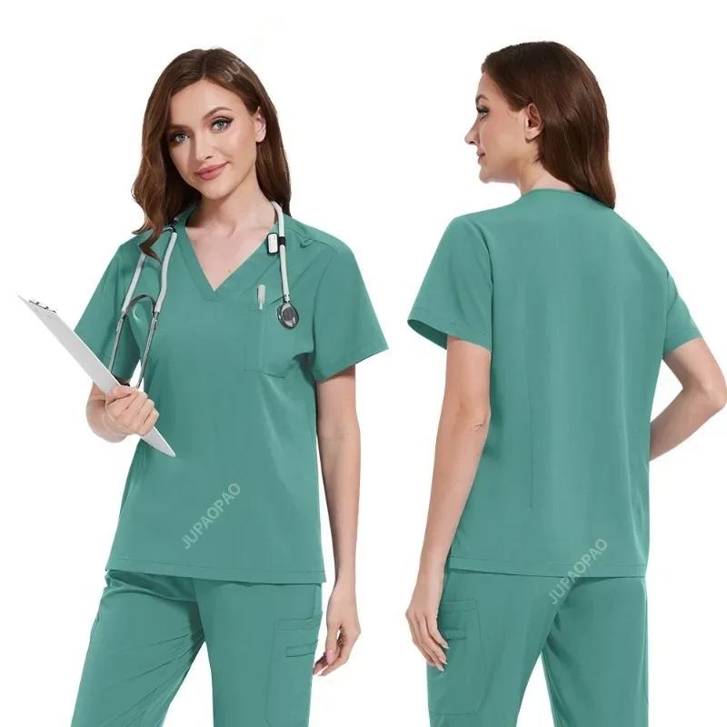 Quick-Dry Stretch Fabric Medical Uniform Women Scrub Nursing Set Doctor Nurse Outfit Pediatric Surgery Uniform Nurse Accessories