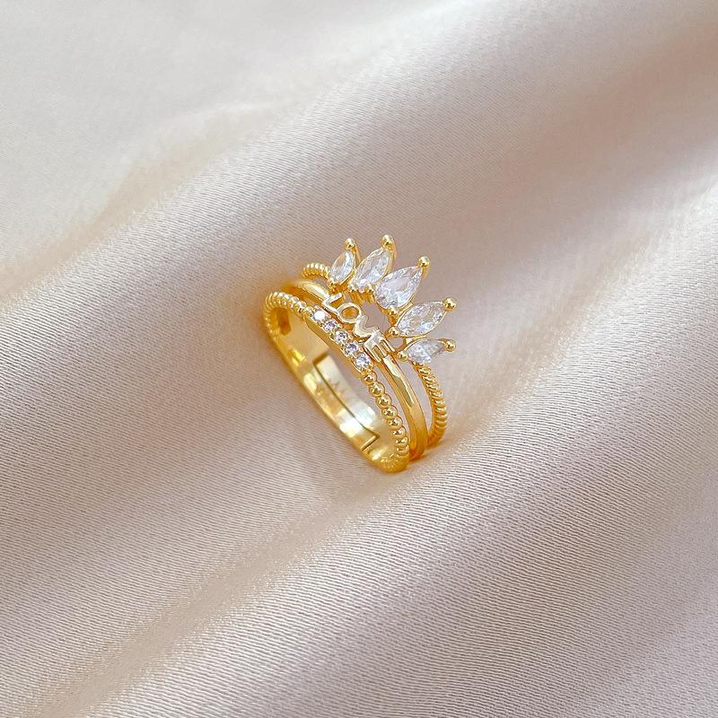Real Gold Love Crown Full Diamond Ring Opening Adjustable Simple Jewelry Japanese Ring Couple Ring