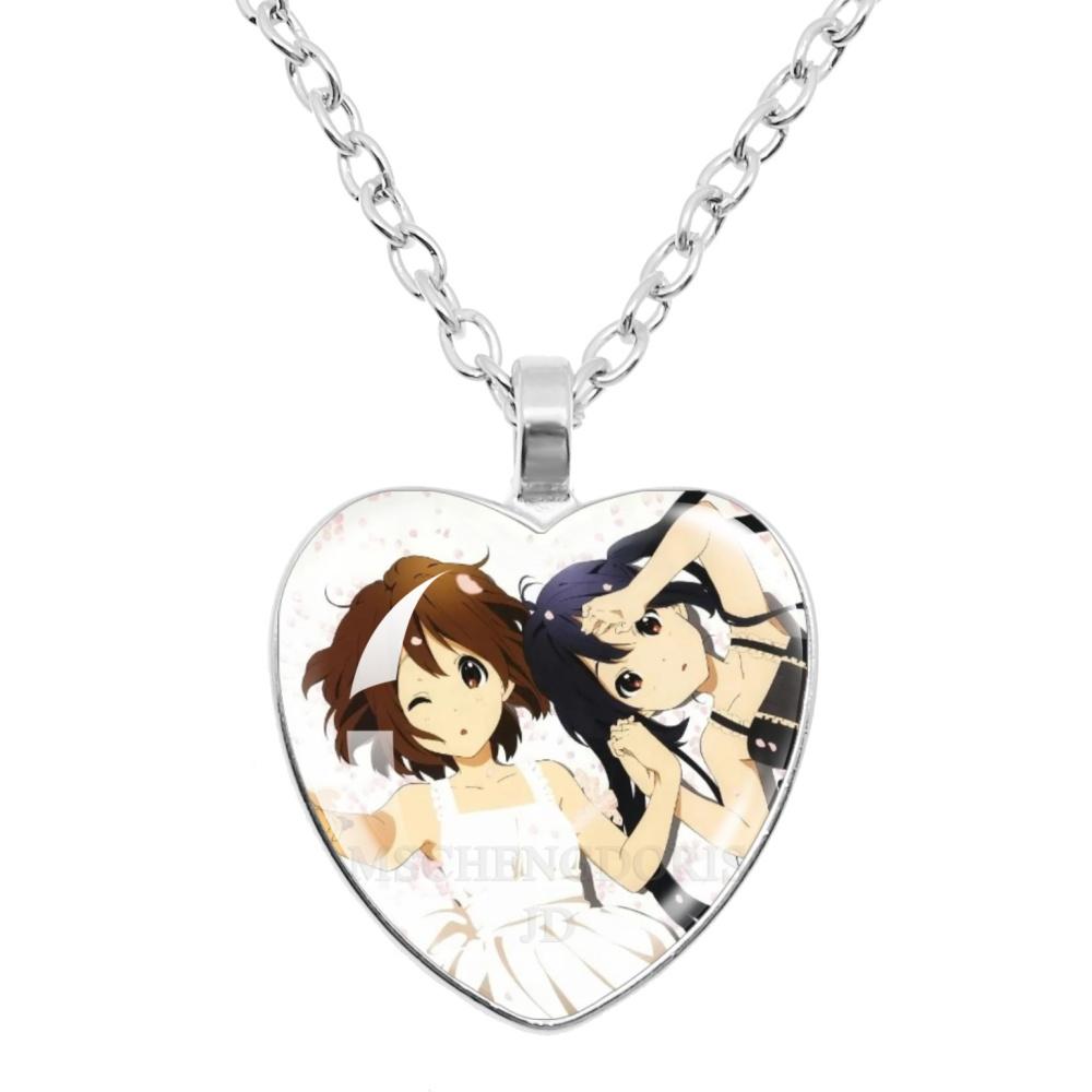 K-ON! Anime Heart Shape Pendant Necklace - Hirasawa Yui Mio Ritsu Tsumugi Azusa Characters Jewelry Gift for Fans