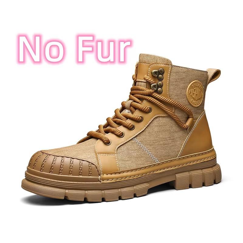 Fashion Fashion Motocross Ankle Boots for Men Winter Boots Lace-Up Botas Men's Leather High Top Outdoor Shoes Men's Plush Snow Boots