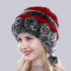 Hot Sale Winter Women Flowers Striped Natural Real Rex Rabbit Fur Hats Lady Warm Knit Genuine Fur Caps Russian Outdoor Fur Hats