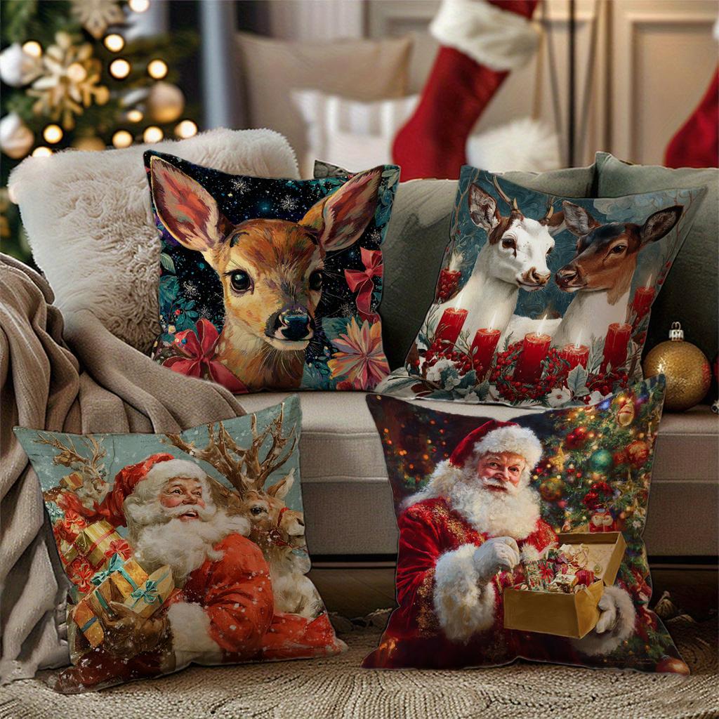 Santa Claus & Deer Pattern Pillowcasesuitable For Sofa Car Bedroom Decorative Cushion Cover Pillow Cover