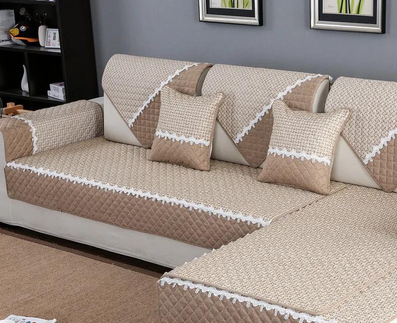 Assento de sofá de tecido de linho de algodão, capas secionais de cor sólida, toalha de sofá para sala de estar, toalha de sofá de canto para casa