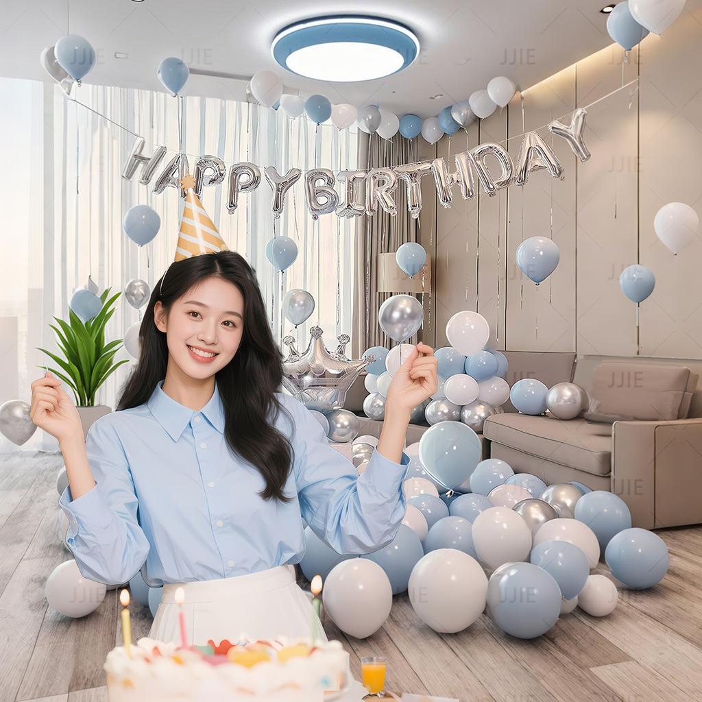 Happy Birthday Scene Arrangement Ornaments Balloon Props Dress Up Set Adult Party Background Wall Package