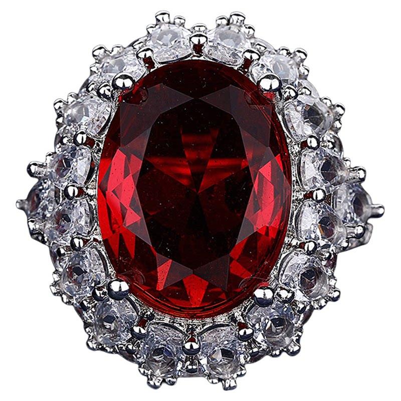 European and American five-carat simulated high-carbon diamond pigeon blood ruby ring, female luxury temperament, advanced sense of cold wind ring