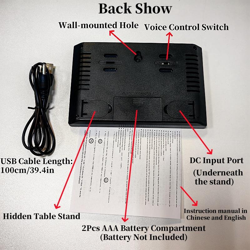 Voice Control Digital Weather Clock TEMP Humidity With Backlight Weather Forecst 12/24H Electronic LCD Clock With USB Cable
