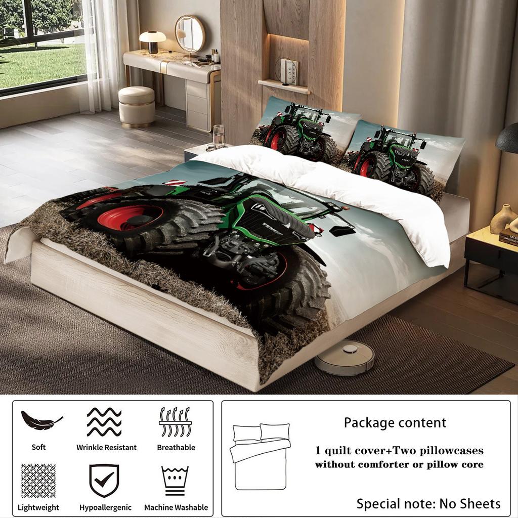 Tractor Pattern Grinding Three-Piece Quilt Cover Digital Printing Kit Quilt Cover Pillowcase Bedding
