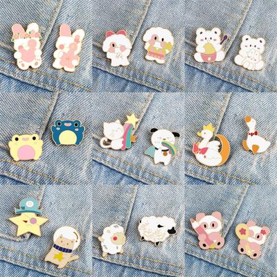 2PCS Cute Animal Brooch Sets Sheep Frog Bear Duck Rabbit Lapel Pin Cartoon Lovely Funny Enamel Badge Bag Denim Jewelry Wholesale