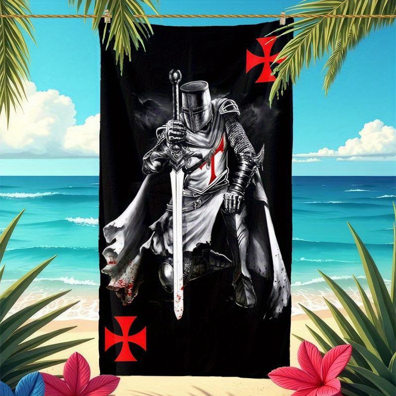 Gothic Warrior Bath Towel Dark Templar Cross Viking Knight Print Beach Towel Gift for Him Summer Vacation Decor