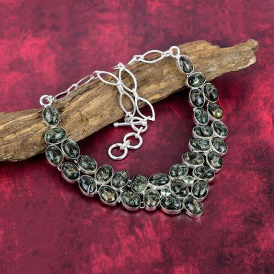Copper Seraphinite Necklace Gemstone Jewelry, 925 Solid Sterling Silver Necklace, Adjustable Handmade Chain Necklace Gift For Wife Jewelry