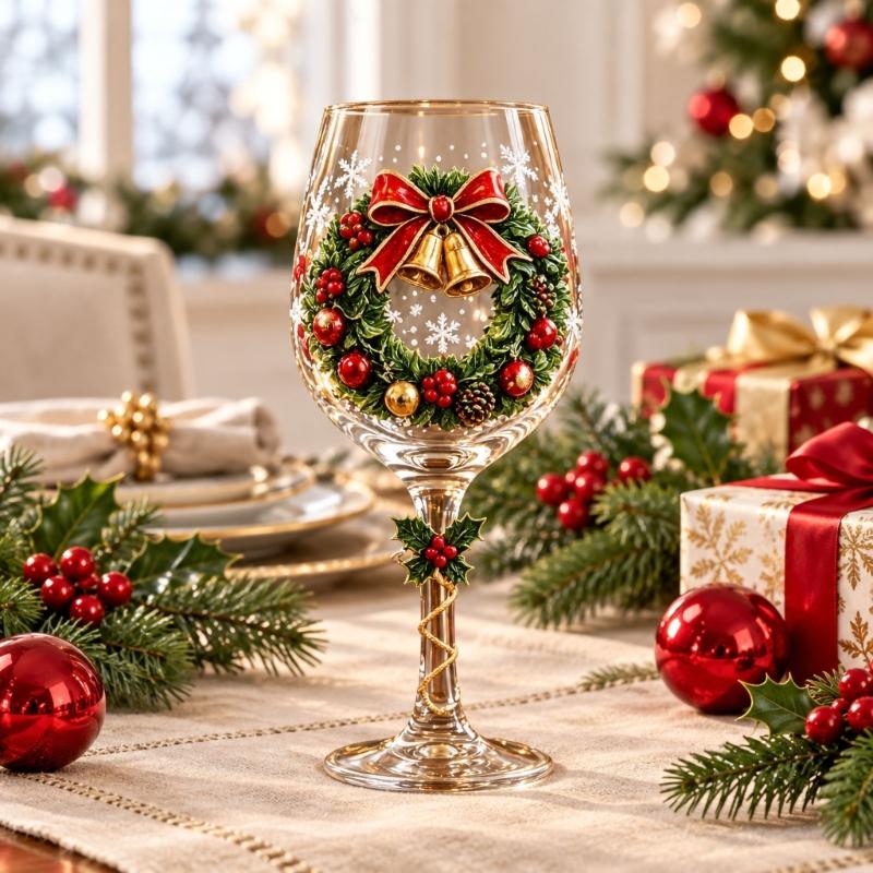 Clear Glass Christmas Wine Glasses Set of 6 with Raised Holiday Artwork and Six Different Scenes for Wine, Cocktails, Cocoa and Seasonal Entertaining