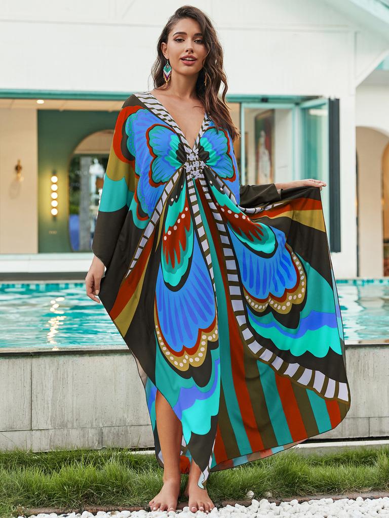 Beach blouse positioning print woven holiday robe loose blouse 8759 (41 colors) Y