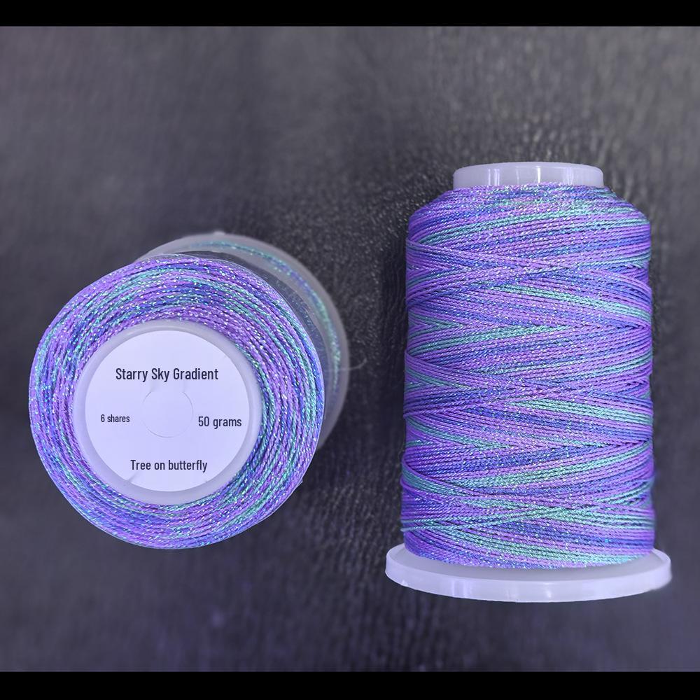 Starry Sky Gradient Yarn: 6-Strand Purple Illusion Tassel for DIY Bracelet & Handmade Weaving Accessories.