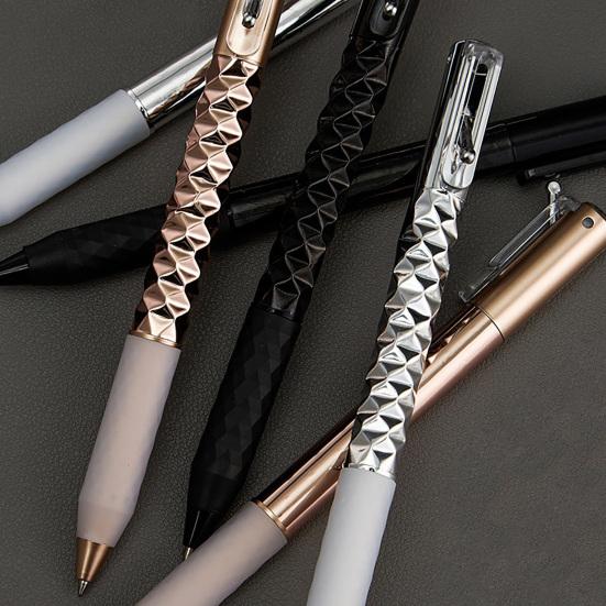 Geometric Metallic Crinkle Pen Crunchy Sensory Pen Morphing Ballpoint Pen for Stress Relief 0.5mm Retractable Gel Pen for School Office