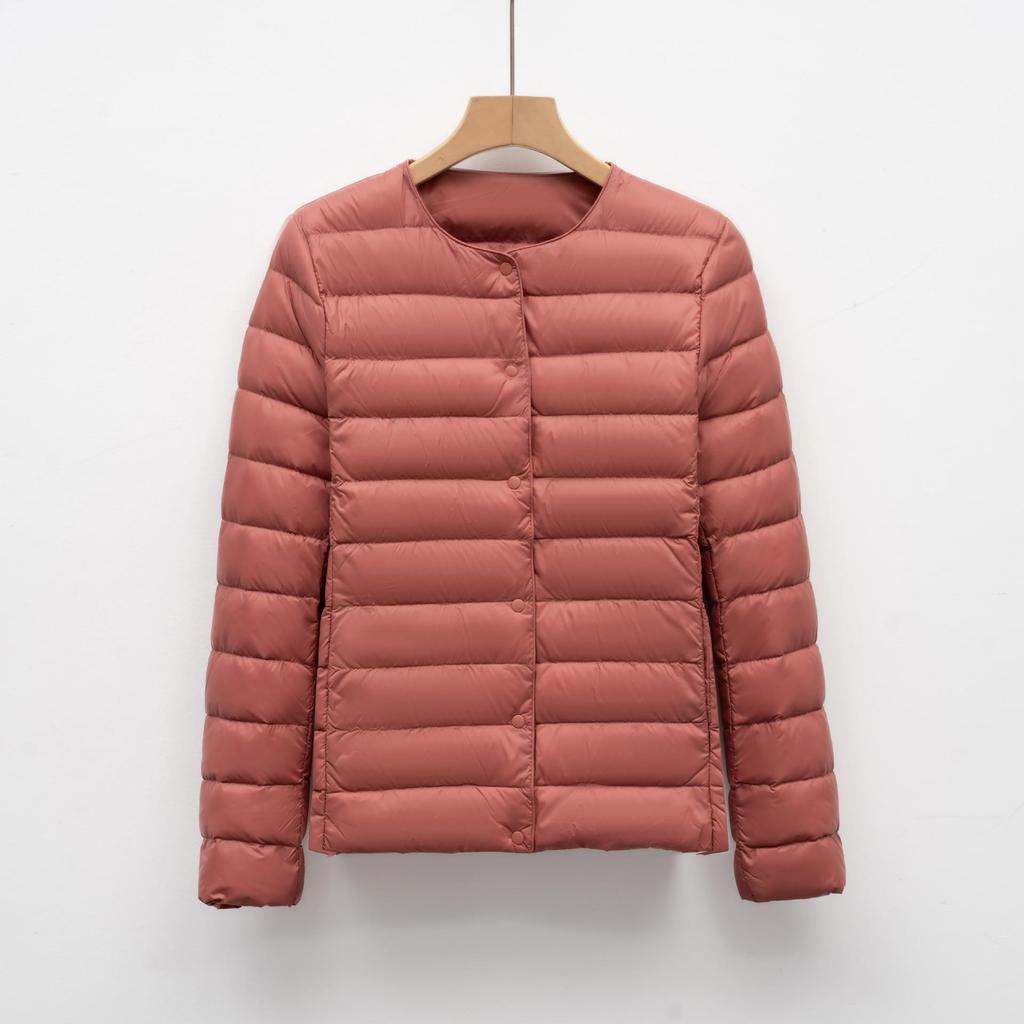 Luz de Inverno Jaqueta Simples Quente de Outono e Inverno Feminina de Gola Redonda Curta
