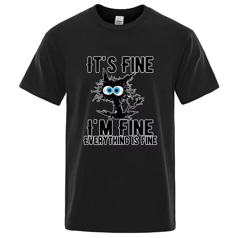 Men's High Quality T-shirt 100_ Cotton Funny Cool Cat Printed T-shirt Casual Men's Short Sleeve T-shirt for Men T-Shirt Male Top