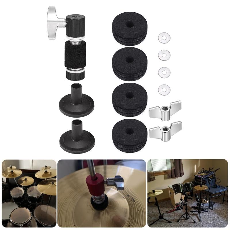 13Pcs Drum Cymbal Felt Pads Set Drum Cymbal Felt Pads and Sleeves with Wing Nuts, Washer, Drum Key Percussion Part