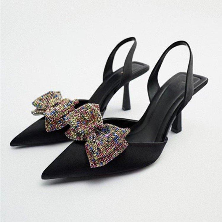 Sandales Mode Femme Beige Bouton Carré Décoratif Strass Talons Hauts Transparents Chaussures 2025 Mode Escarpins Slingback Été