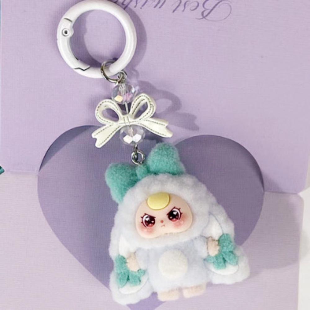 Bow Flocked New Three-year-old Baby Cartoon Keychain DIY Jewelry Three-dimensional Doll Schoolbag Hanging
