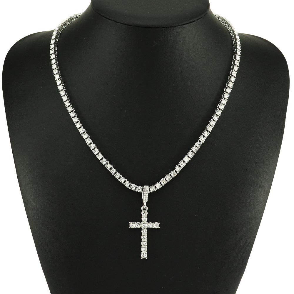 Hot Selling Cross Pendant with Rhinestone Cuban and Single Row Tennis Chains