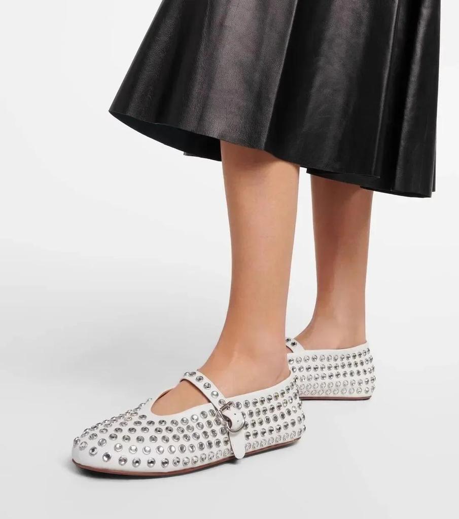 Women's Rhinestone Rivet Single Shoes Women New Round Toe Hollow Belt Buckle Comfortable Flat Dance Ballet Mary Jane Shoes