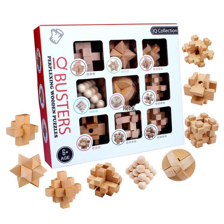 Kongming & Luban 9-Piece Puzzle Set for Elementary Students - Challenging Secret Box Storage.