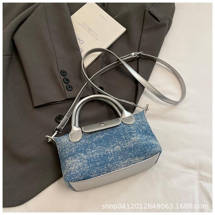 Portable dumpling bag 2025 new trend shoulder women's bag high-end niche design denim contrasting color messenger bag