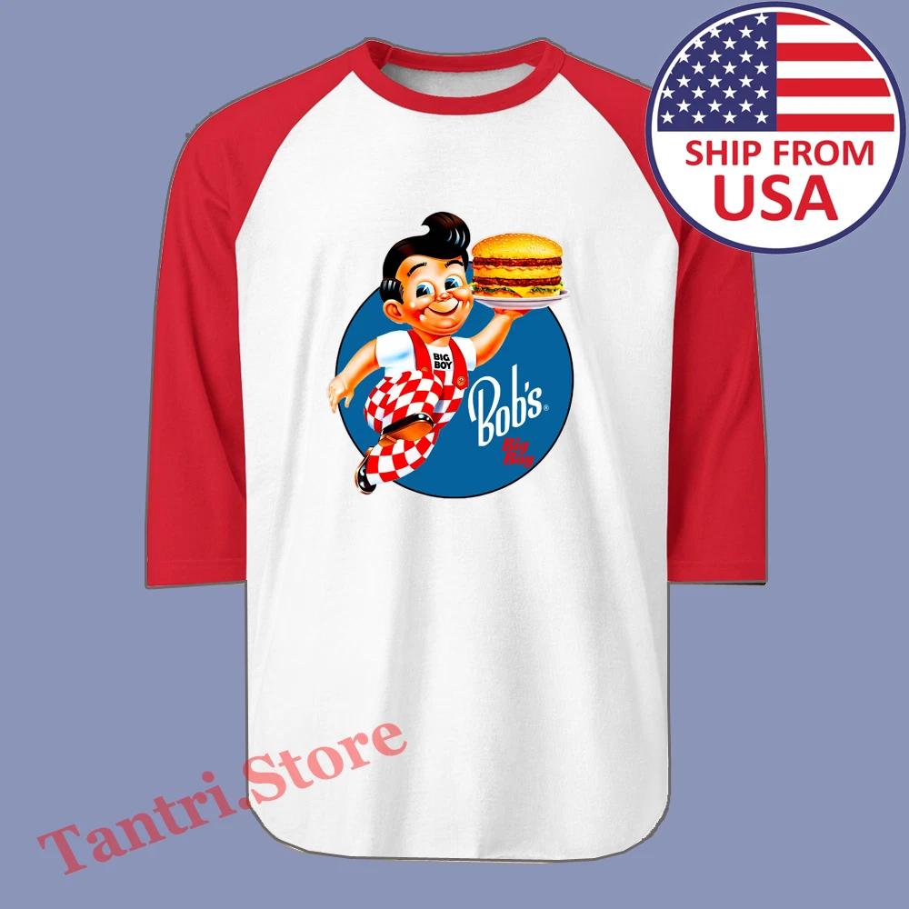 Bob s Big Boy Burger Men s Raglan White Red Size S to 2XL S