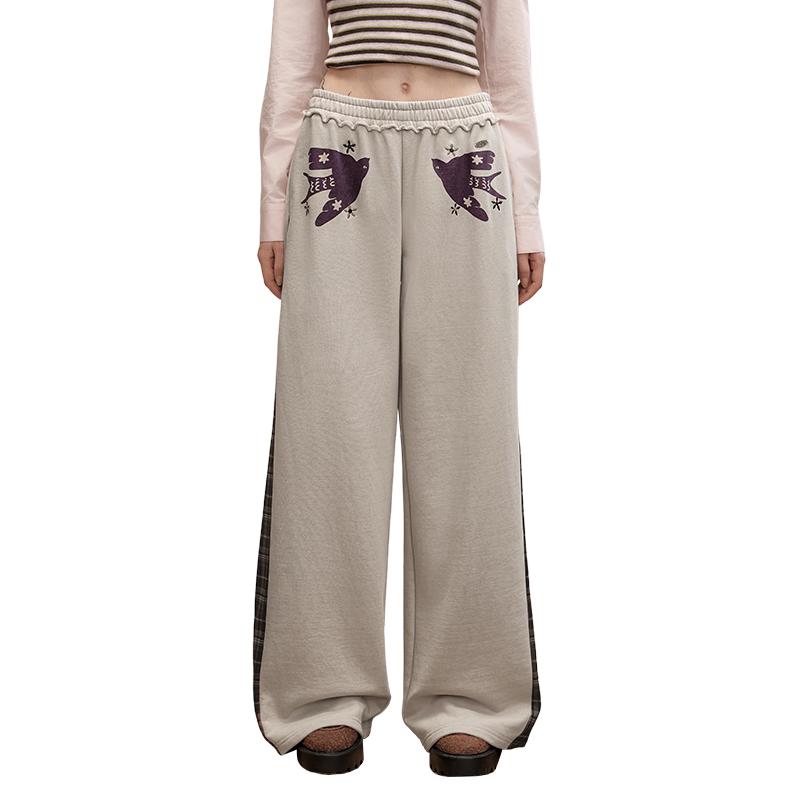 

UNIFREE Plaid Patchwork Loose Wide-Leg Sweatpants M