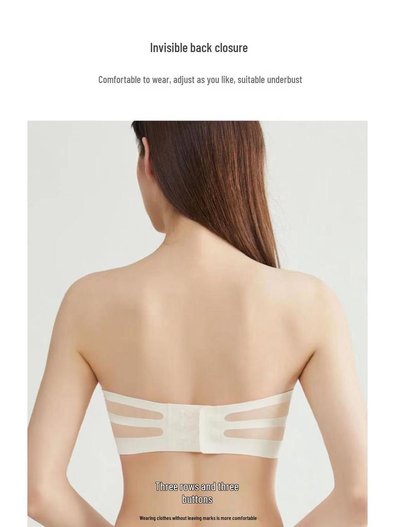 Bezešvá bandeau podprsenka bez ramínek proti sklouzávání pro malá prsa - Letní tenký styl, neviditelný push-up s krásným designem zad