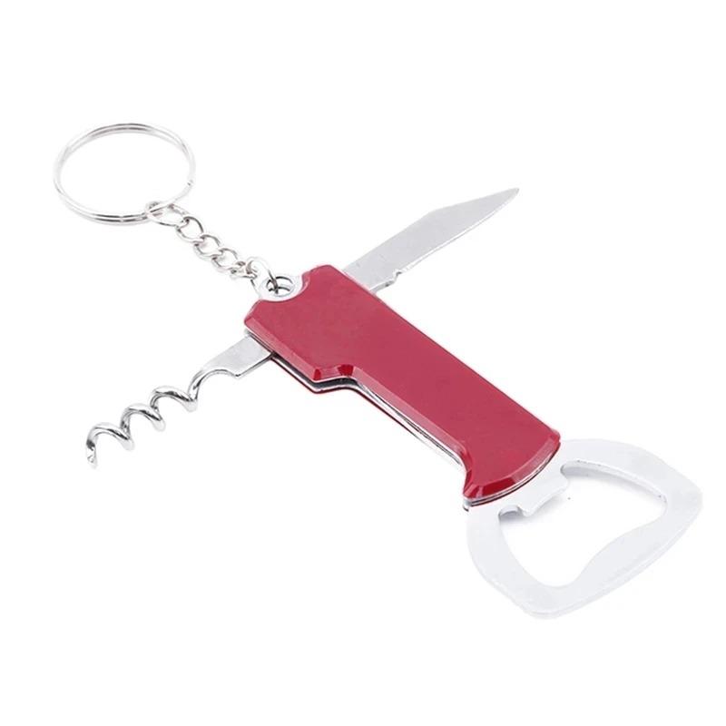 3 In 1 Keychain Beer Bottle Opener Stainless Steel Portable Red Wine Beer Bottle Opener Foil Cutter  Kitchen Tool