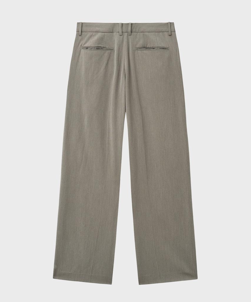NOIRER Striped Two-Tuck Wide Slacks (Khaki Beige)
