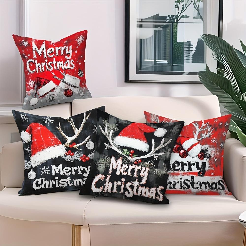 Home Decor Merry Christmas Decorative Pillow Covers Set Pattern Cushion Cover Suitable For Sofa Bedroom Car Pillow Cover