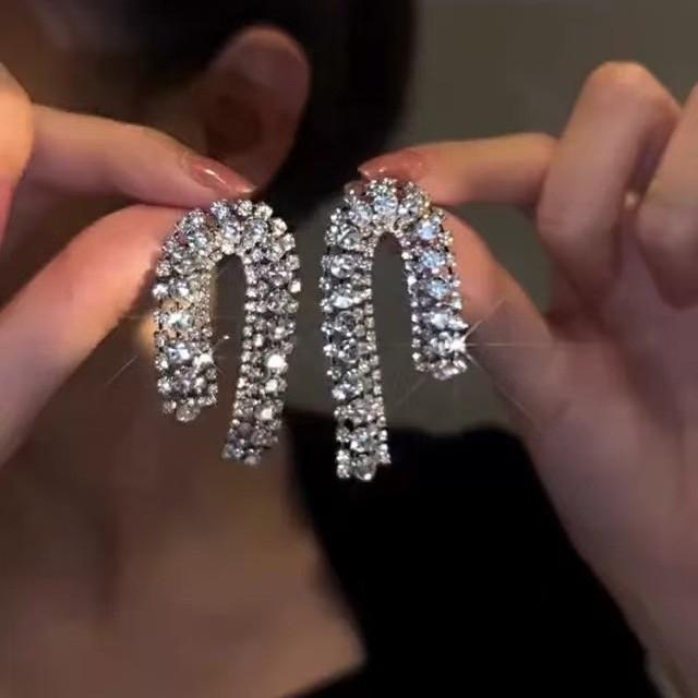 European & American Style Silver Needle Full Rhinestone Irregular Drop Earrings - Exquisite Luxury Design, Niche Fashion Versatile Earrings