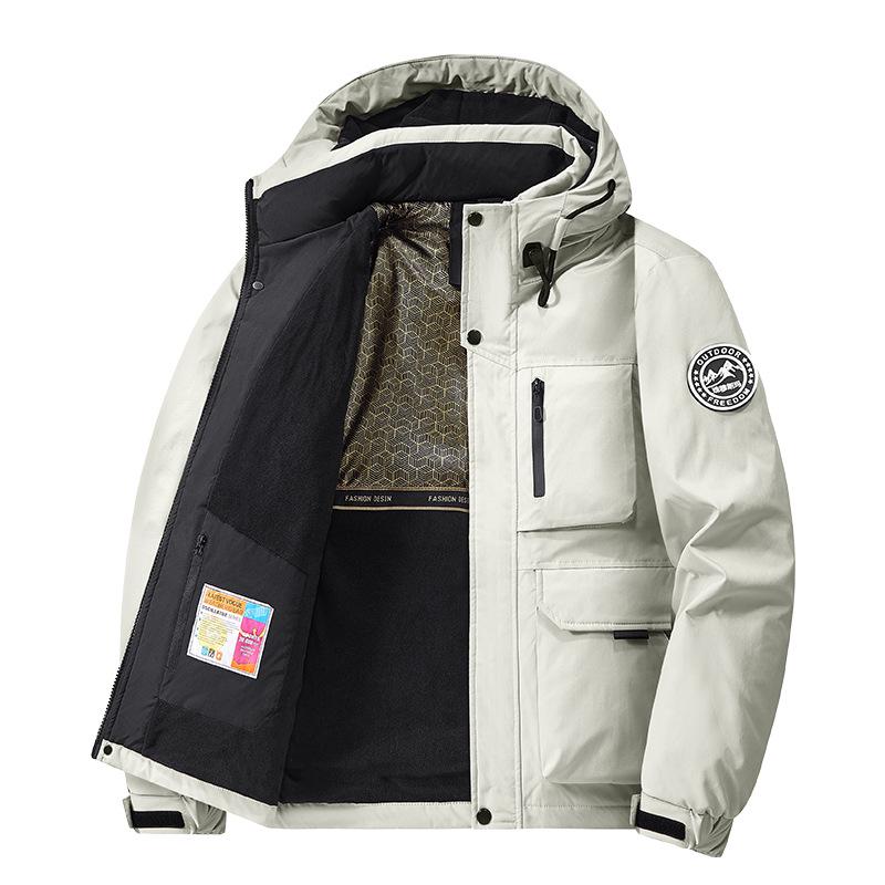 

2025 Men s Hooded Cotton Jacket - Autumn Winter Workwear, Casual Outdoor Warm Coat 99668 4XL брудно-білий