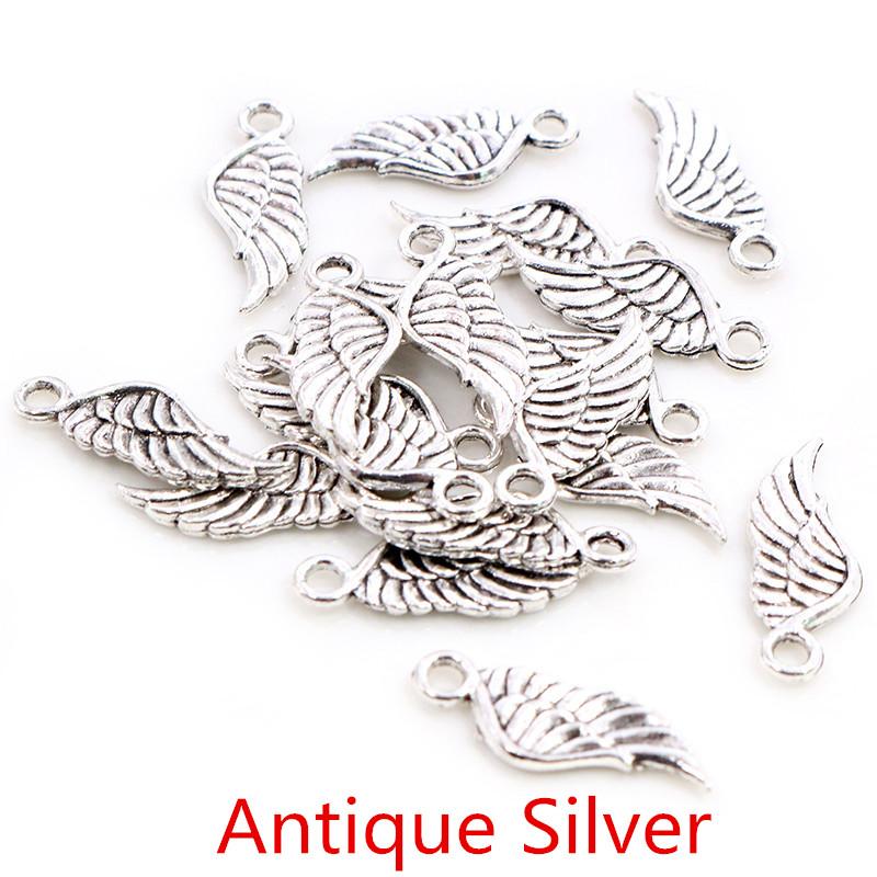 20pcs Charms Angel Wings 21x8mm Tibetan Silver Plated 5 Colors Pendants Antique Jewelry Making DIY Handmade Craft