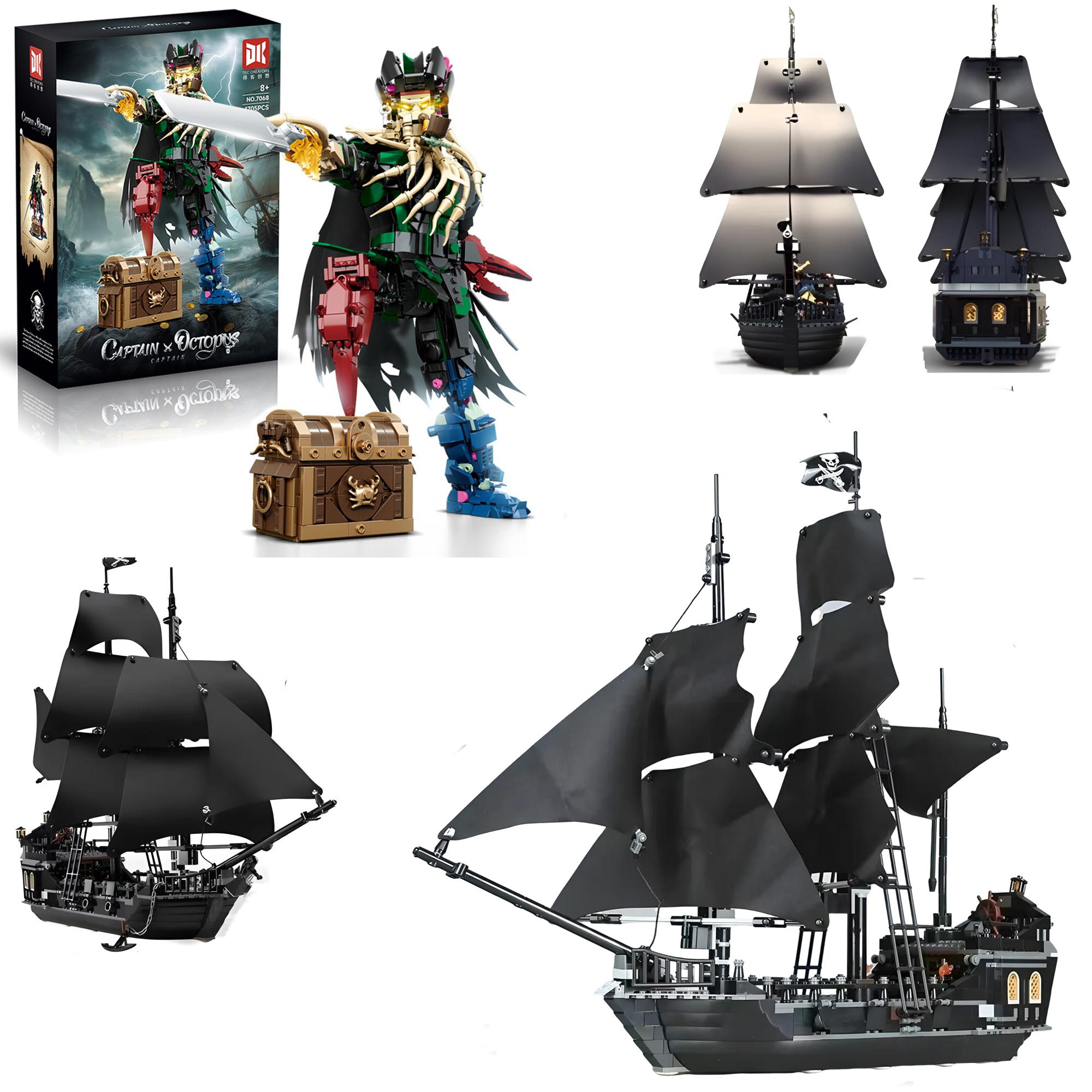Professional Fishing Black Pirates Of The Caribbean Toys The Pearl Building Blocks Davy Jones Lega Cartoon Character Model Toy For Kids Gifts