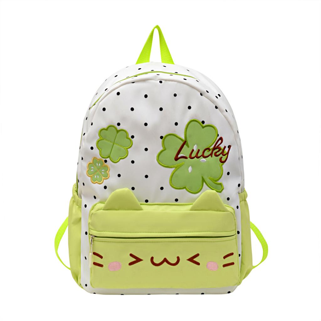 Schoolbag trendy high-value polka dot four-leaf clover cartoon backpack for junior and high school students cute kitten large-capacity schoolbag