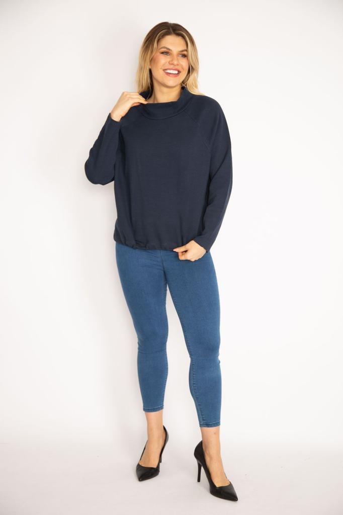 Damen Stil Übergröße Sweatshirt Plus Size Marineblau Raglanärmel Saum Ösenspitze Sweatshirt