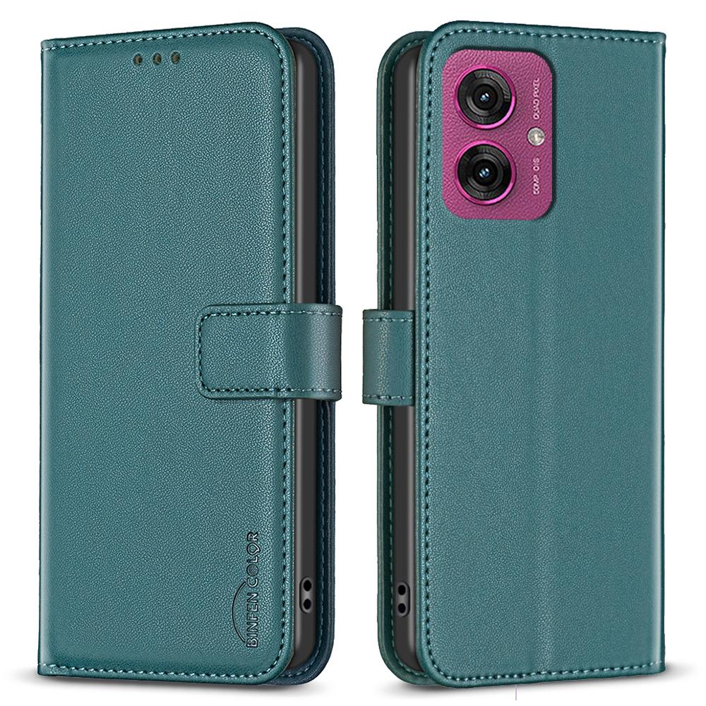 

BINFEN COLOR BF17 For Motorola Moto G55 5G Case Wallet Folio Flip Leather Cover Green