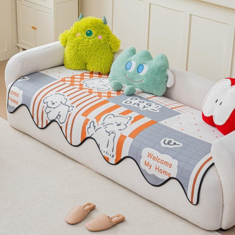Dog Pattern Couch Cushion Special-shaped Edges All-weather Thicken Anti-Slip Loveseat Blanket Wrap Light Plush Patterned Settee Shield Mats